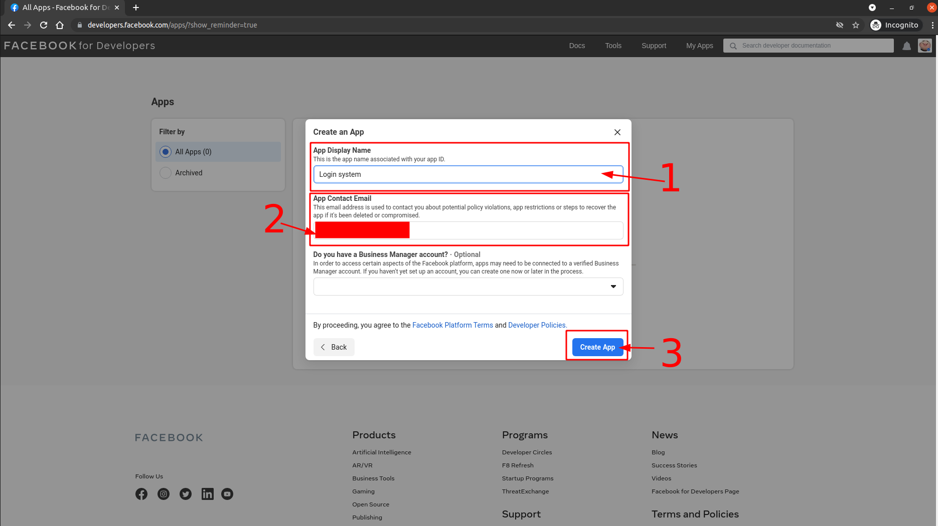 Facebookアプリの基本情報を入力